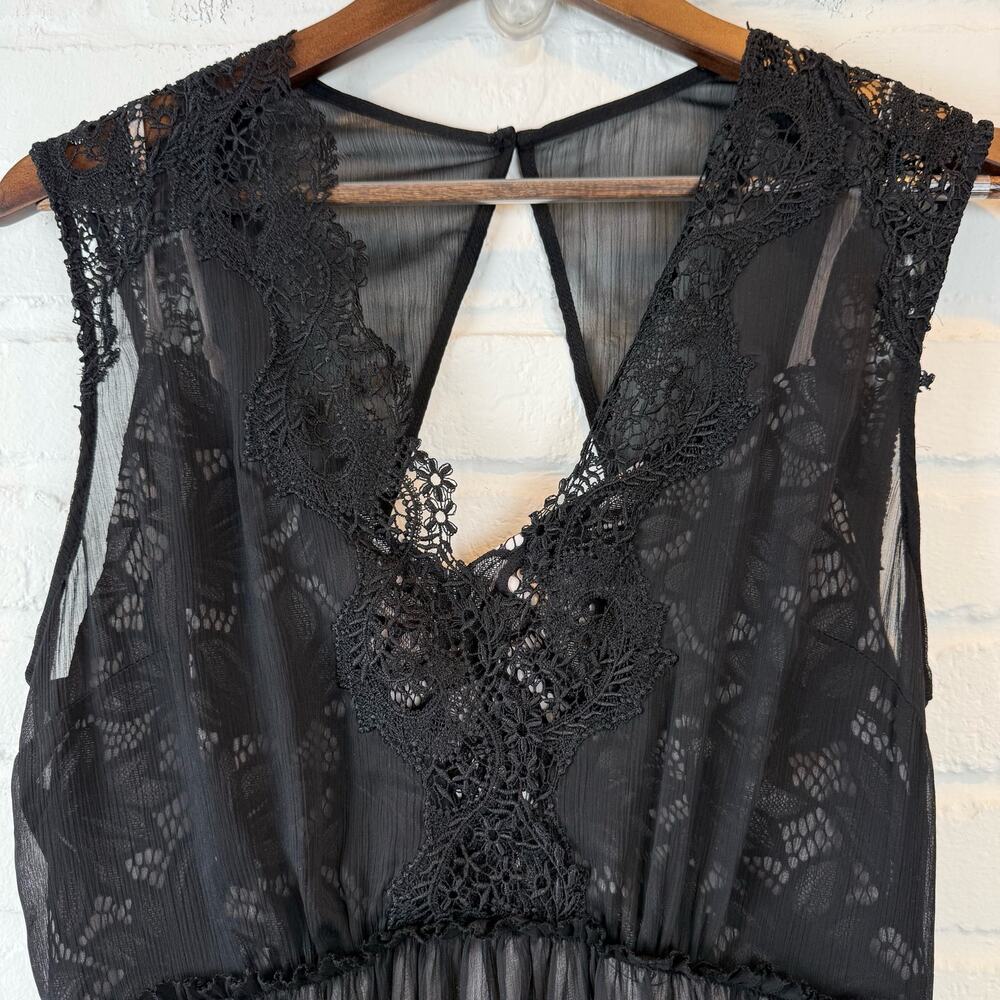 AllSaints Black Lace & Sheer Midi Dress - Picture 5 of 16